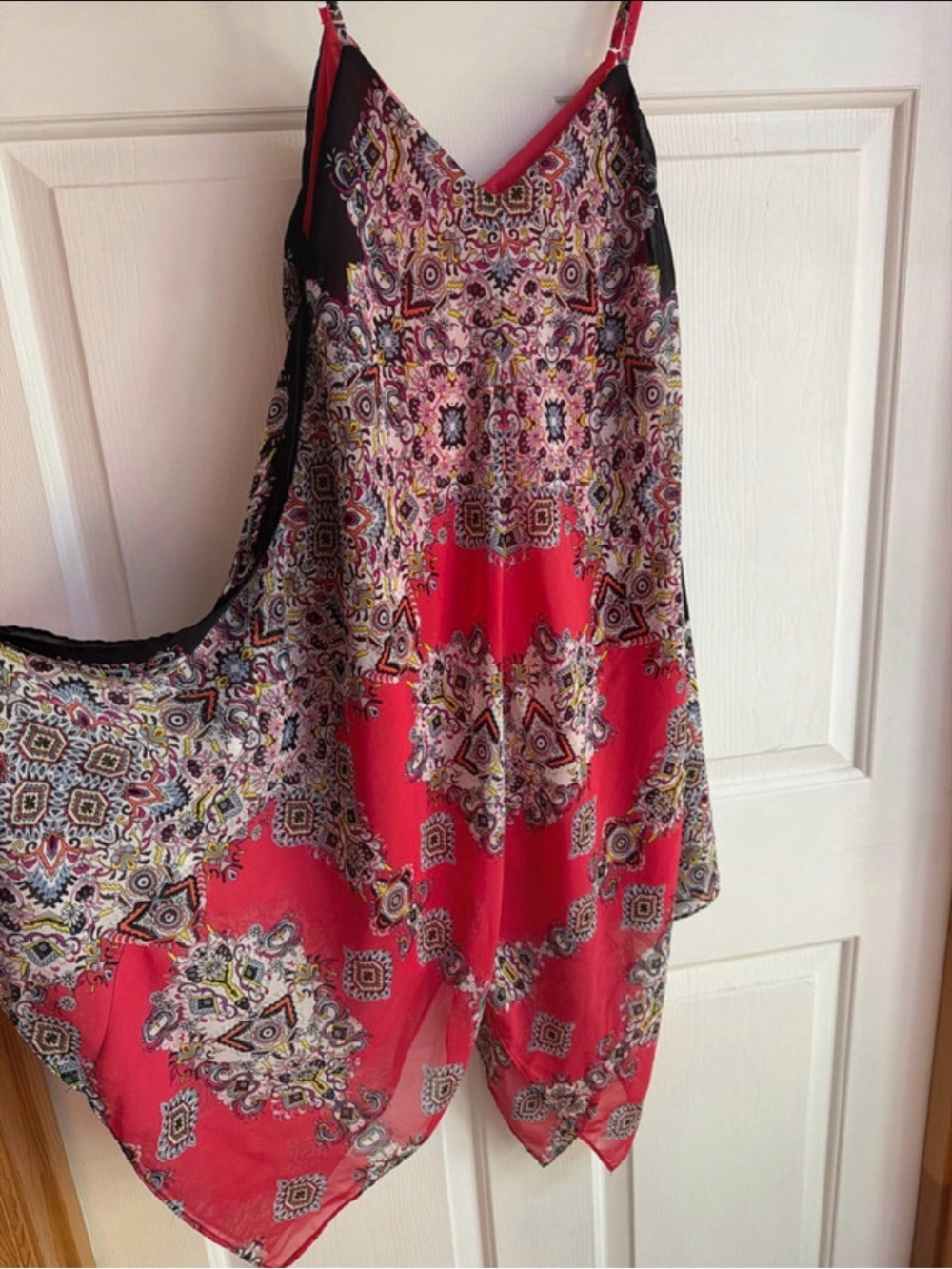 by & by Strapless Red and Black Printed Boho Slip Dress